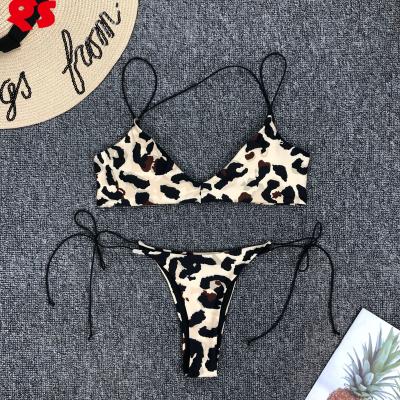 China Breathable Side Tie Leopard Print Triangle Mini Swimwear Bikini Two Pieces Swimsuit for sale