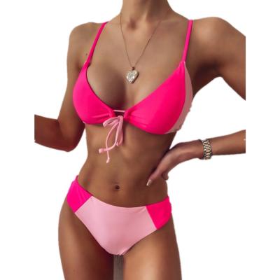 China Color Contrast Front Tie Triangle Fashion Swimwear Breathable Two Piece Bikini for sale