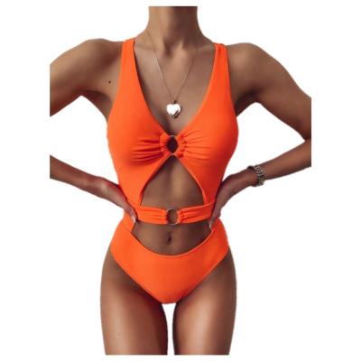 China Ring Linked High Leg One Piece Swimsuit Beach Ladies Breathable Swimwear for sale