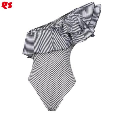 China 2020 Designer Breathable Fabric Designer Breathable Striped Coat One Piece Bikini Ruffled Swimwear for sale