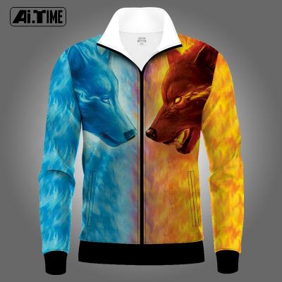 China 3D-printing custom-made men's clothing 3D-printing cool wolf jacket spring Autumn Baseball Uniform For Youth men's and student casual wholesale QUICK DRY for sale