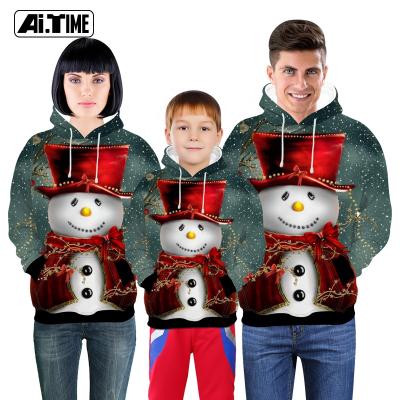 China Factory Wholesale Clothing Custom Parent-child QUICK DRY Outfits Elk Snowman Sweatshirt Santa Claus 3D Printed Christmas Hoodie Kids Adult for sale