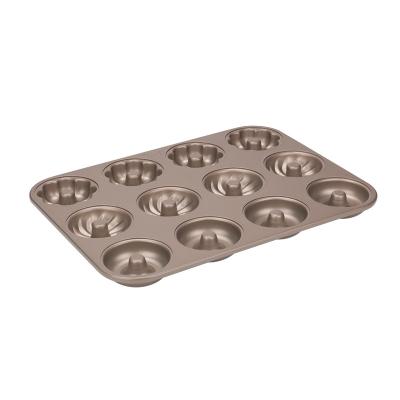 China Sustainable Mold Carbon Steel 12 Donut Pan Non-Stick Metal Round Flower Mold for sale