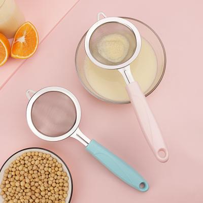 China 3.5 Inch Fine Mesh Residue Customizable Kitchen Juice Strainer Strainer Stainless Steel With Plastic Handle for sale