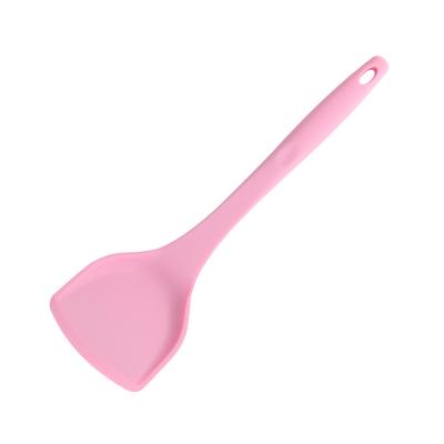 China Durable Heat Resistant Food Grade Utensils Silicone Rubber Kitchen Turner Cooking Frying Shovel Long Handle for sale