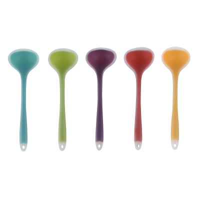 China Viable Classic Translucent Silicone Spoon Food Grade Long Handle Silicone Soup Spoon For Kitchen Cooking for sale