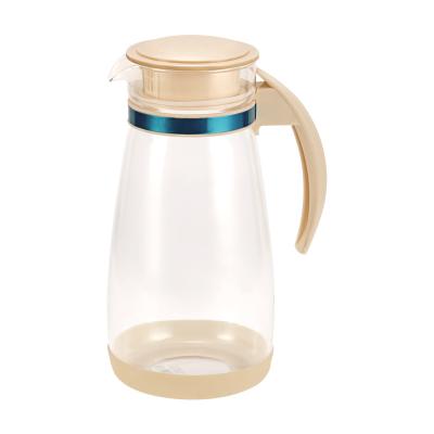 China 1600ml Viable Wholesale Kettle Milk Jug Water Pitcher Glass Teapot With Plastic Lid For Cold Water for sale