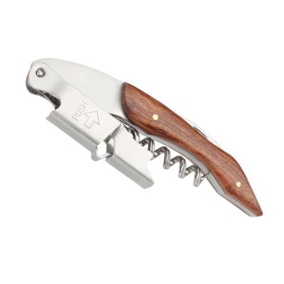 China Multifunctional Bottle Opener Stainless Steel Seahorse Knife Wine Bottle Opener With Wooden Handle for sale