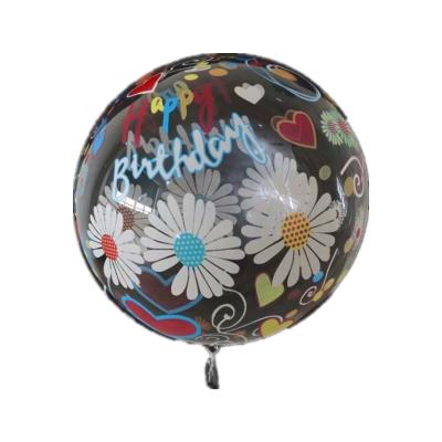 China Decoration balloon printed with transparent happy birthday words bubble flower and balloon decoration for party for sale