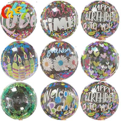 China Creative Happy Birthday Flower Heart Candle TPU Word Printed Bubble Balloon Party Decoration Printed Items for sale