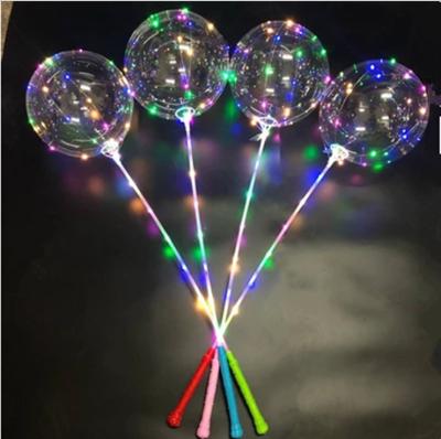 Cina Promotion Gifts LED Light Up Handheld Luminous Clear Balloon 3 Levels Bubble Flashing Bobo Balloons Handles in vendita