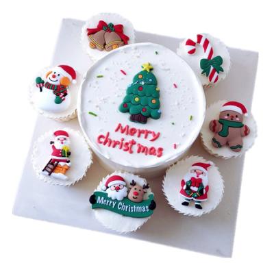 China Candy Cane Merry Christmas Santa Clause Edible Cake Topper Candy Snowman Cupcake Cake Decorations PE Christmas Picks for sale