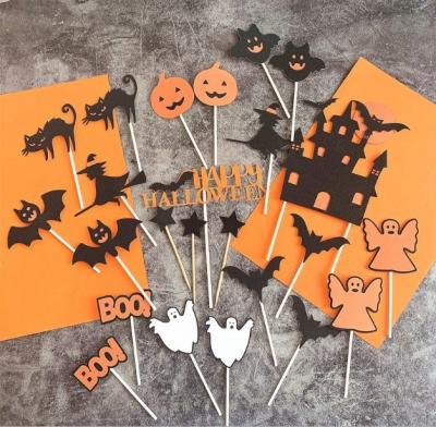 Cina Halloween Cake Decorations Horror Cupcake Paper Cupcake Toppers Happy Halloween Ghost Cat Bat Witch Devil Haunted House Boo Cake Topper in vendita