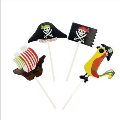 중국 24pcs Pirate Cupcake Toppers Food Paper Picks For Pirate Theme Birthday Baby Shower Party Flag Skeleton Pirate H Bird Dish 판매용