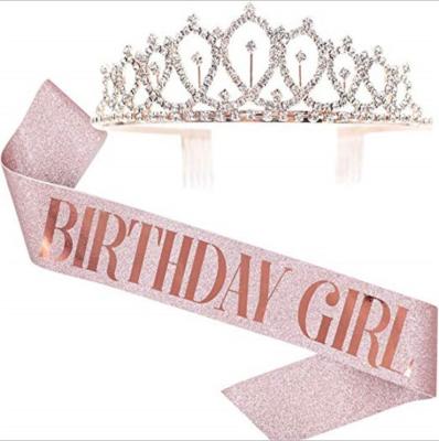 Китай Rhinestone Tiara and Sash and Sash Birthday Girl Sash 21st, 30th Birthday Party Glitter Rhinestone Tiara Crown Kit Supplies продается