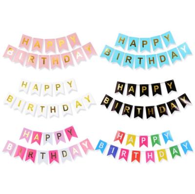 China Gold Stamping Gold Stamping Happy Birthday Banner Bobbing Fishtail Garland with Shimmer Gold Letters Swallowtail Flag Customized à venda