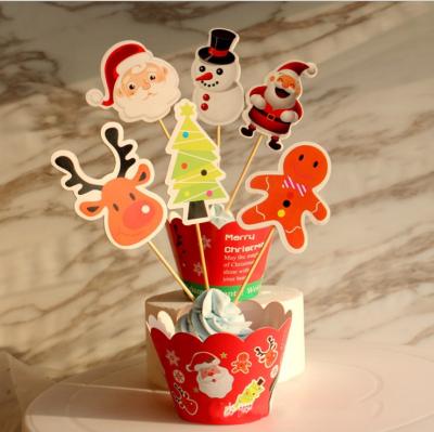 China 12 Sets Christmas Cupcake Toppers Paper Wrappers Party Supplies Favors Snowman Santa Claus Reindeer Christmas Tree for sale