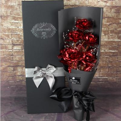 China Gift Box Wrapping Gold Foil Rose Flower Bouquet Valentine's Day Gift For Her Eternal Rose For Girlfriend With Gift Box for sale