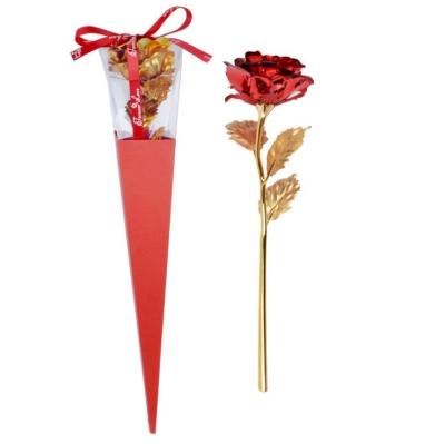 Chine Simple wrapping gold foil rose flower with simple triangle box rose with simple gift wrapping cone box low price promotion valentine's day gift à vendre