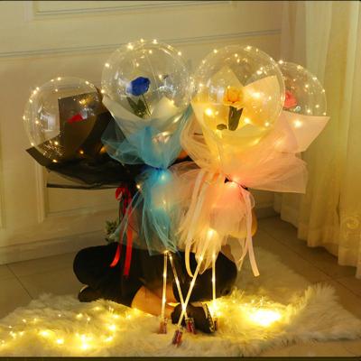 China PVC Luminous Balloon Rose Bouquet Bobo Ball With Rose Set Valentines Day Decorations Glow Bubble Balloons With String Lights Te koop