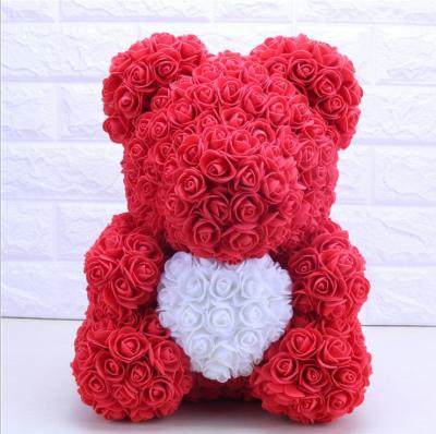 중국 Foam Flower Bear Eternal Flower Handmade Pink Bear With Heart Unique Gifts For Girls With Gift Box 판매용