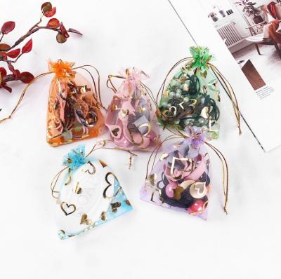 Китай Sheer Organza Favor Bags Drawstring Heart Printed Gift Bags Jewelry Pouch Candy Bags For Wedding Baby Shower Party продается