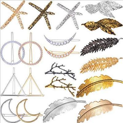 Κίνα Creative Fashion Hair Clip Moon Triangle Circle Butterfly Hollow Metal Geometric Hairpin Hair Barrettes For Women SRH προς πώληση