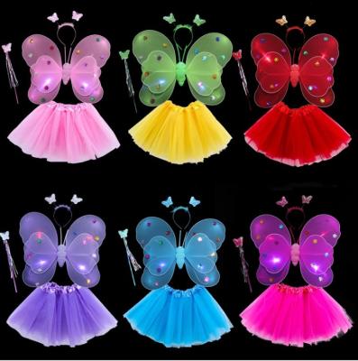 China Kids Led Light Butterfly Wings With Light Up Fairy Wings Angel Wing Costume Set Stage Props Tutu Skirt Girls Butterfly Te koop