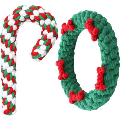 China Viable Chew Toy Durable Xmas Candy Cane and Christmas Petgift Rope Ring Toy with Heart Set for sale