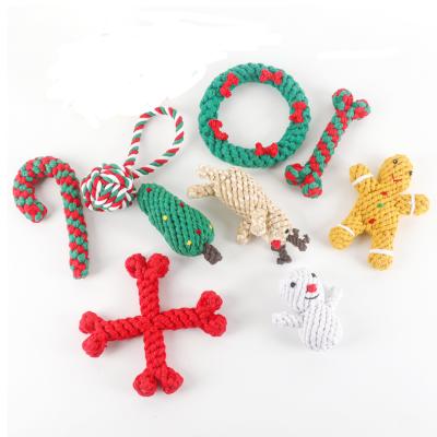 China Sustainable Pet Christmas Gift Dog Chew Toys Knitted Chew Toy Interactive Rope Dog Toy Cotton Rope Dog Toy for sale