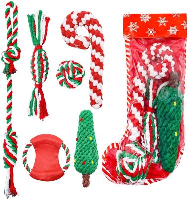 China Viable Hot Sale Christmas Goods Pet Chew Toys Cotton Rope Toys Cane Ball Frisbe Toy Set for sale