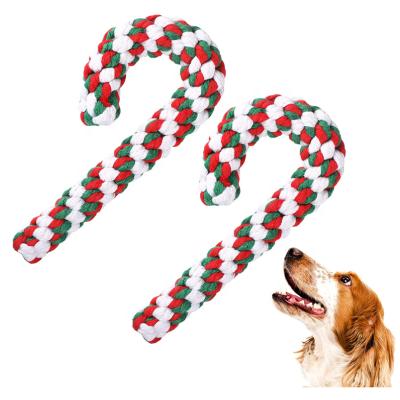 China Sustainable Christmas Pet Rope Chew Toy Xmas Candy Cane Rope Toy 2pcs Toy for sale