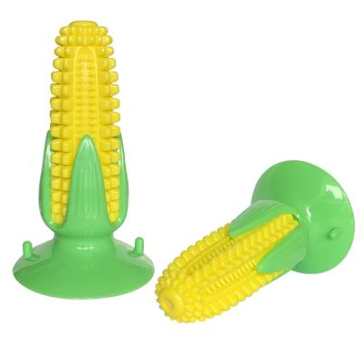 China Squeaky Toy Corn Shape Aggressive Rubber Viable Hard Chew Dog Chewing Toy With Suction Cup Dog Toothbrush Toys for sale