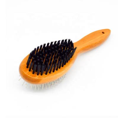 China Durable Hot Selling Double Sided Pet Slicker Brush With Bamboo Handle For Dogs And Cats Long Hair Pets Grooming Brush for sale