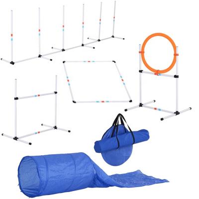 China Viable Pet Agility Obstacle Training Equipment Set Adjustable Dog Wave Poles Jump Ring Bar Dog Agility Tunnel Set for sale