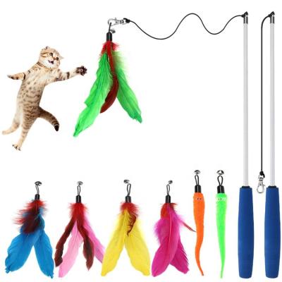 China Viable Kitten Toys 1pcs Cat Wand Toy Retractable Magic Wand and 10 Pcs Cat Toys Interactive Cat Feather Feather Puzzle Replacements for sale