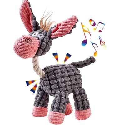 China Sustainable Plush Donkey Shape Dog Chew Toys Durable Dog Teeth Cleaning Squeaky Dog Plush Toy With Rope for sale