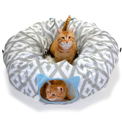 China Large Sustainable Cat Tunnel Bed Pop Up Cat Tent Double Folding Cat Tunnel Bed With Removable Plush Cushion for sale