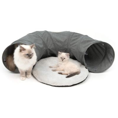 China Viable Interactive Pet Cat Tunnel Bed With Removable Cushion Hot Cat Tunnel Bed Short Plush for sale