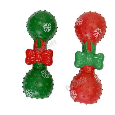 China Viable Latex Christmas Toy Soft Pet Squeaky Chew Dumbbell Dog Toys for sale