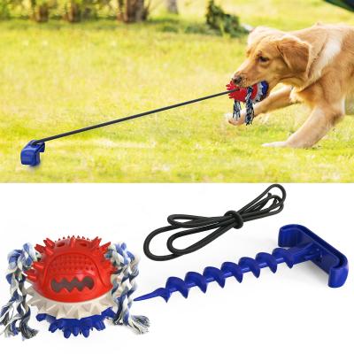 China Viable Outdoor Dog Traction Toy Dog Ground Pile Pulling Rope Link-Stake Chew Ball Dog Bite Bouncing Ball for sale