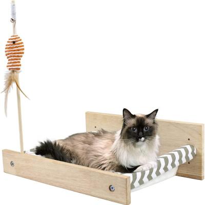 China Cat Hammock Climbing Wall Mounted Wooden Wall Mounted Viable Cat Bed Pet Shelf Bed with Scratcher Toys for Cat for sale