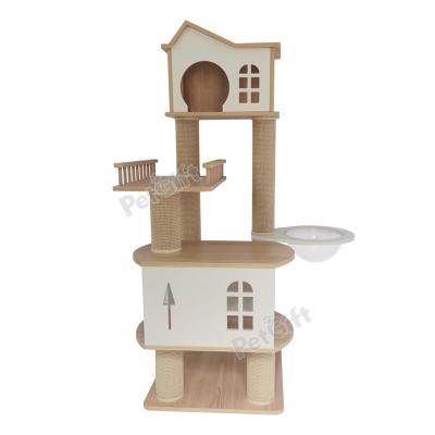 China Sustainable indoor hign quality cat tree and luxary wooden cat tower with sisal pole cat funiture for sale