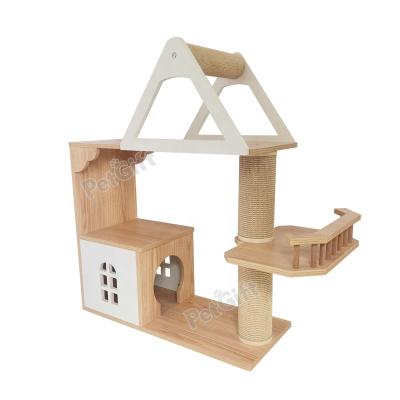 China Sustainable high quality wood Cat Tower, Cat House and Cat Tree with natural sisal scratching post for sale