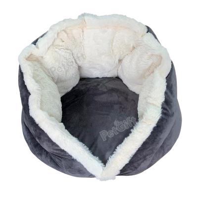 China Breathable Luxury Custom Made Dog Cat House Cave Bed Round Half Enclosed Shape Lambswool Pet Bed For Cats And Dogs for sale