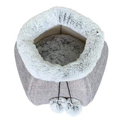 China Luxury Soft Breathable Hood Bed Cat Igloo Bed Puppy Cat Cushion Bed Round Plush Cat Cave With Cushion Mat for sale