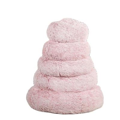 China Wholesale Warm Breathable Pink Luxury Faux Donut Round Plush Dog Cat Bed Cat Bed for sale