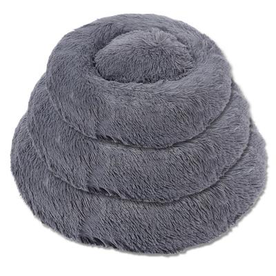 China Large Breathable Soothing Fluffy Round Dog Bed Long Plush Cat Cuddle Bed And Dog Bed Faux Fur Donut Pet Bed for sale