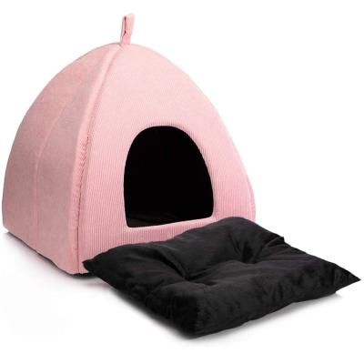 China Large Pet Tent Warming Soft Bed for Dog and Cat 2 in 1 Cat Tent Cave Triangle Individual Foldable Pet Warming Cat Bed for sale