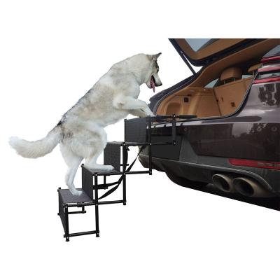 China Travel Foldable Metal Frame 4-Step Dog Pet Ramp Car Step Stairs with Non-slip Rubber Coating Surface for sale